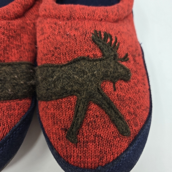 L.L. BEAN SWEATER FLEECE SLIPPERS MOTIF DEEP GARNET MOOSE KIDS YOUTH SIZE 1-2 - Picture 4 of 16